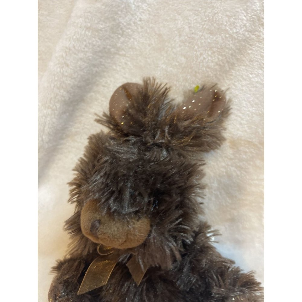 Plush brown rabbit with gold shimmer and bow small approx 8” - Picture 3 of 6